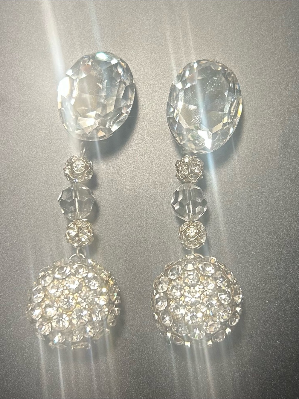 Vintage Crystal Rhinestone Drop Dangle Earrings 3 1/4” Long